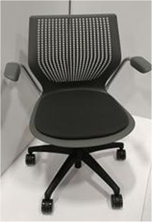 MultiGeneration by Knoll, 5-star base, standard cylinder, fixed arms, upholstered seat, black plastic base, hard casters