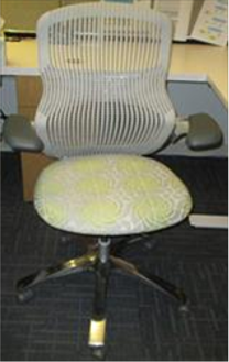 Generation by Knoll task chair, high performance arms, polished aluminum base/ Light Frame, Meteor Back, Green Floral Pad, grey casters