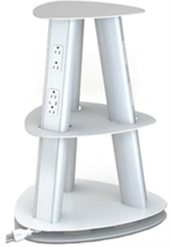 Freestanding Multi-use Charging Tower, 12 Power, USB Options, Standard 108" Power Cord W-Molded Plug, Gloss White, 25 1/2"H x 18"W