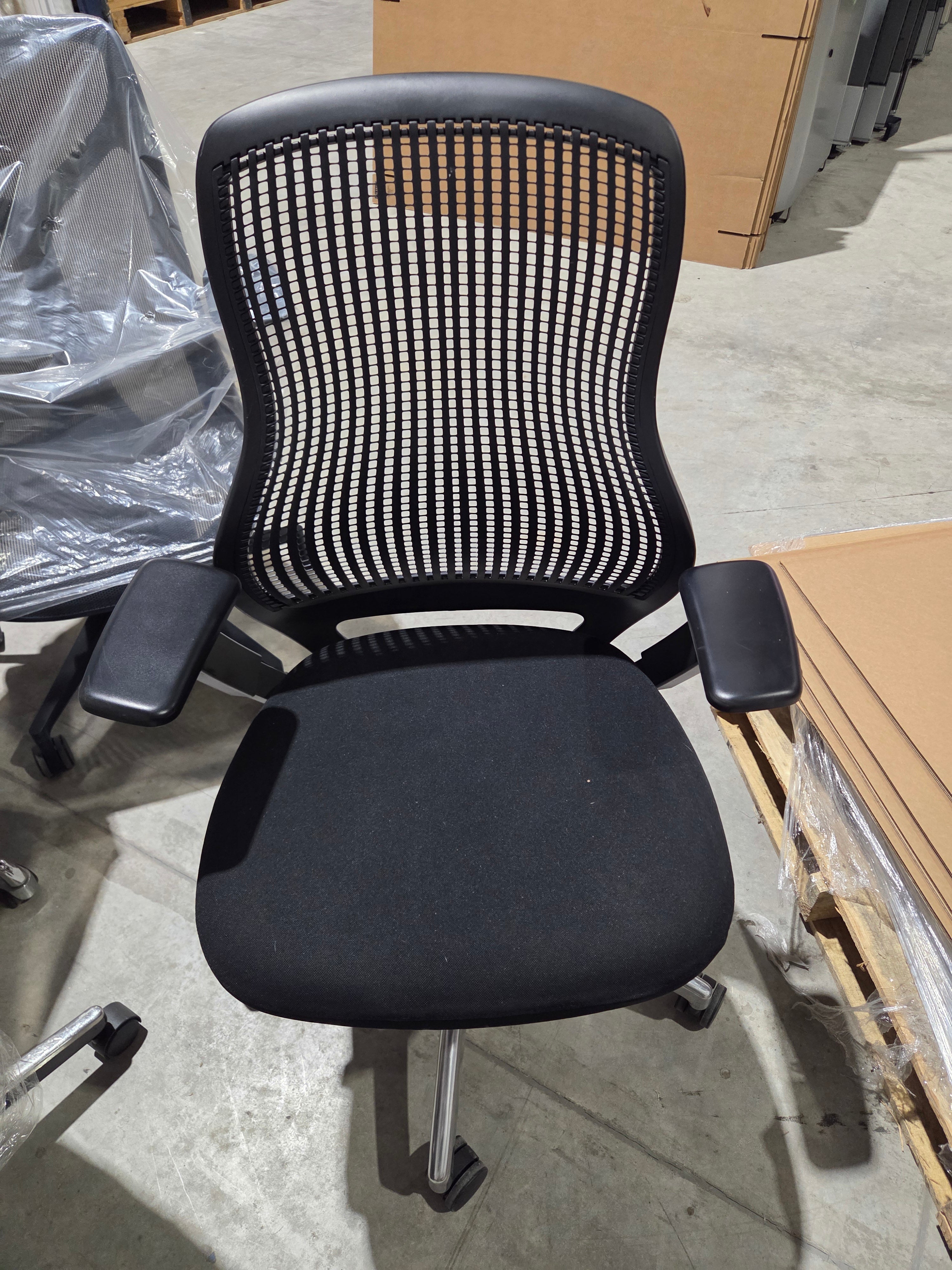 ReGeneration by Knoll flex back net task chair, high performance arms, polished aluminum base, standard cylinder, no lumbar, hard casters, knockdown OPTION: DK:FINISH- Dark OPTION: 09:BACK- Onyx