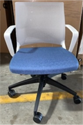 Light Task Chair, Fixed Arms, Upholstered Seat, White Shell, Black Nylon Base, Mesh Back, Fog Mesh
