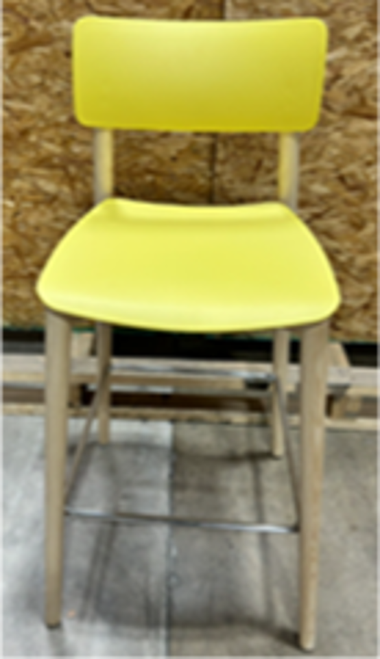 Source Stool, Yellow Plastic Back, Wood Legs