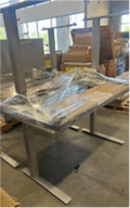 58" x 29" K Stand Height Adjustable Table with desktop power module, wire basket and power strip