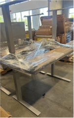 58" x 29" K Stand Height Adjustable Table with desktop power module, wire basket and power strip