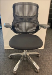 Generation by Knoll task chair, high performance arms, polished aluminum base/ Light Frame, Storm Back, Storm Seat Pad, grey casters