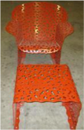 Topiary Lounge Chair with Table, Orange Red Metal