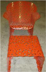 Topiary Lounge Chair with Table, Orange Red Metal