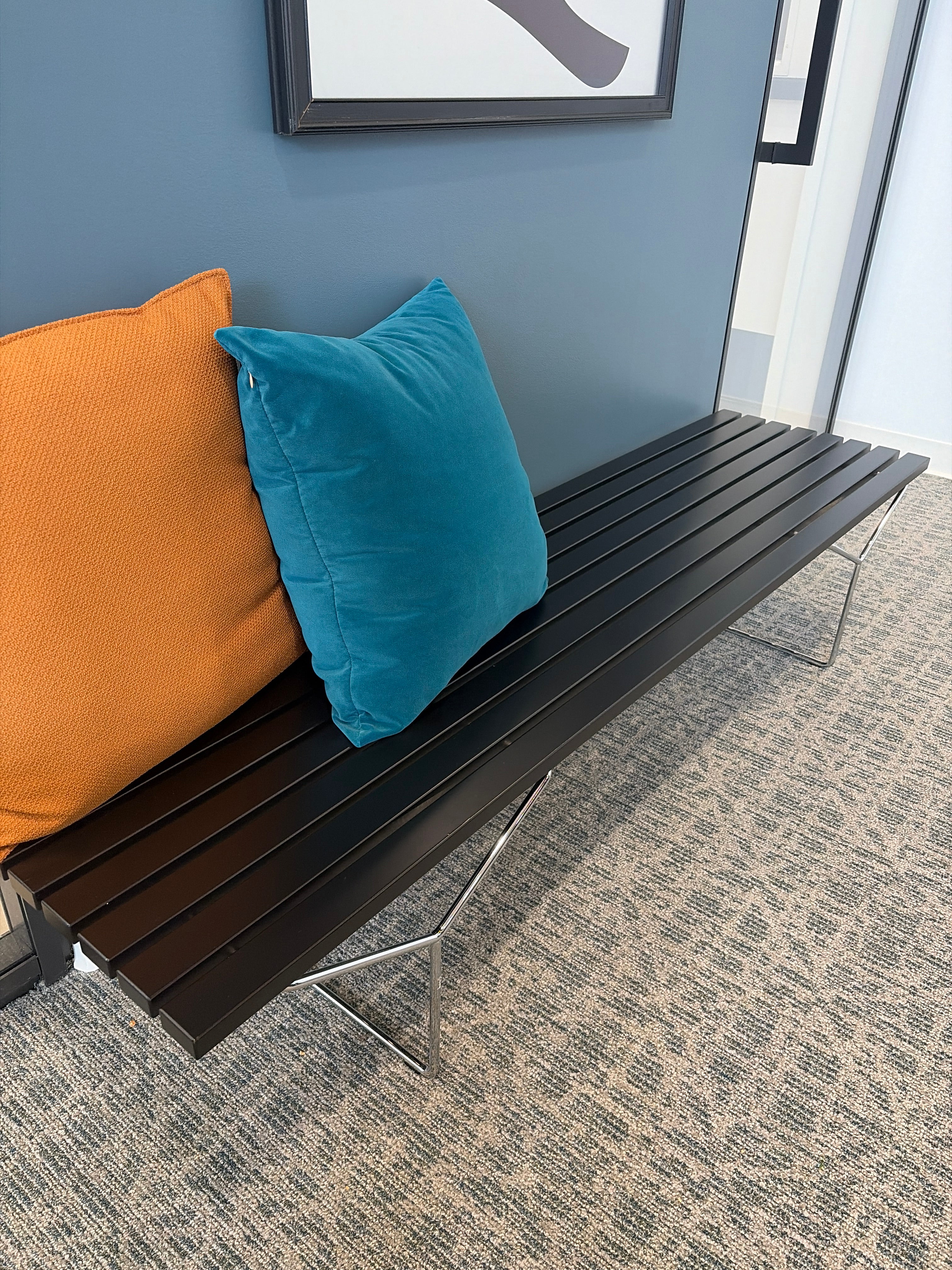Harry Bertoia Bench, 72Wx19Dx15-1/4H, Chrome Frame, Black Slats - CONF 114