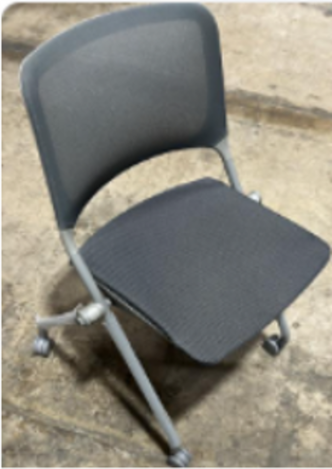 Nester, Armless, Upholstered Seat, Fog Shell, Mesh Back, Nickel Mesh