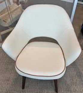 Eero Saarinen Open Back Arm Chair, fixed position, no adjustments, with chrome tubular legs and glides, leather welt option