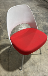 Plastic Back Armless Chair, white plastic, fixed position, with chrome tubular legs and glides OPTION: (PC):LEG- Polished Chrome OPTION: (K1206):SEAT- Knoll Hopsack (B) OPTION: K120610:COL- Red