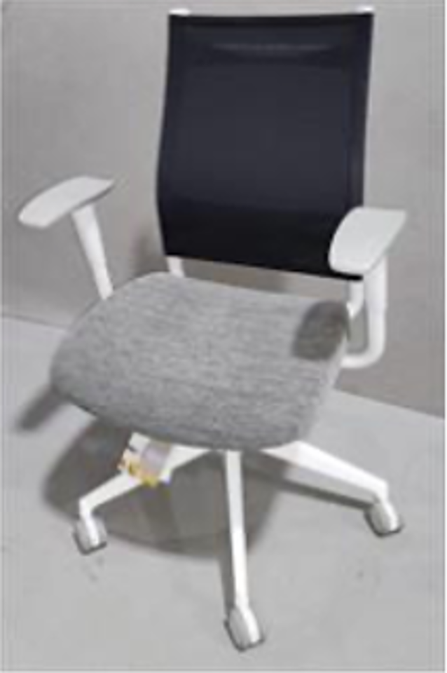 HIGH BACK TASK, STANDARD SYNCHRO SEAT DEAPTH ADJ, HEIGT/WIDTH ADJ. ARMS, UPHOLSTERED SEAT, WHITE NYLON BASE, MESH BACK ONYX, WHITE FRAME, WHITE YOKE