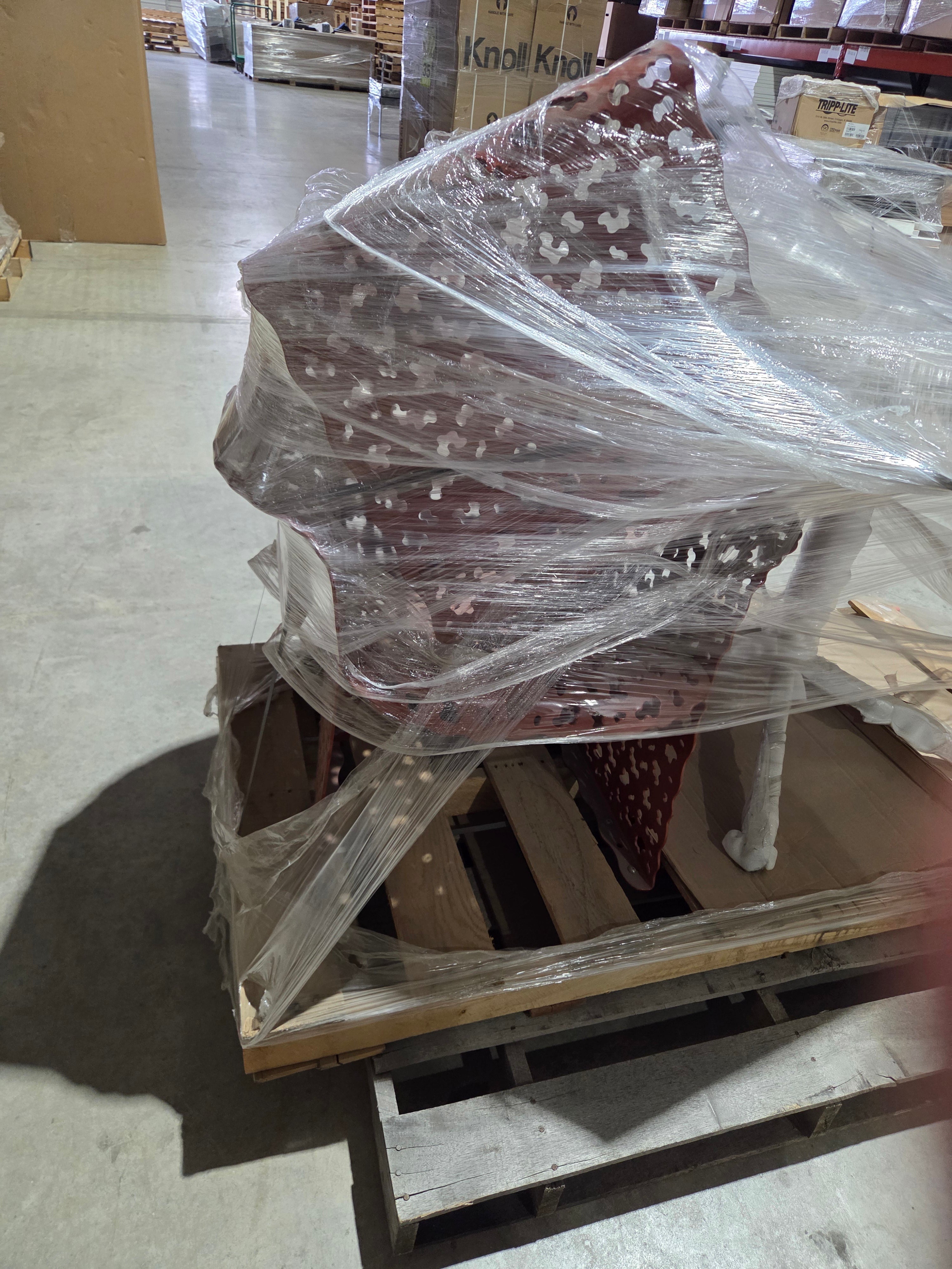 outdoor chair with table, orange red metal