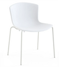 Bertoia Plastic Back Armless Chair, grey plastic, fixed position, with chrome tubular legs and glides/ LEG: Polished Chrome, SEAT: Blue striped upholstery