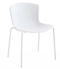 Bertoia Plastic Back Armless Chair, grey plastic, fixed position, with chrome tubular legs and glides/ LEG: Polished Chrome, SEAT: Blue striped upholstery